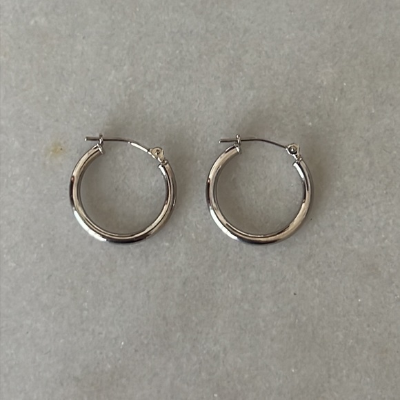 14k Solid White Gold Polished Hoop Earrings - Picture 7 of 15